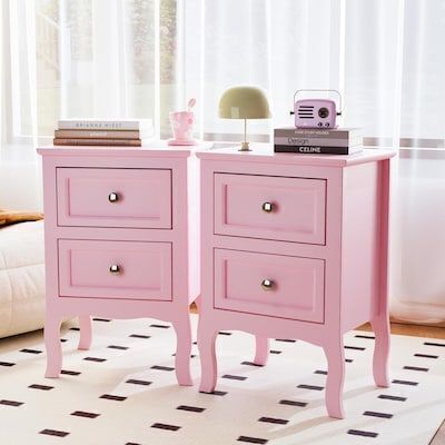 VINGLI 2-pcs Pink 2-Drawer 15.7-in W x 23.6-in H Nightstand