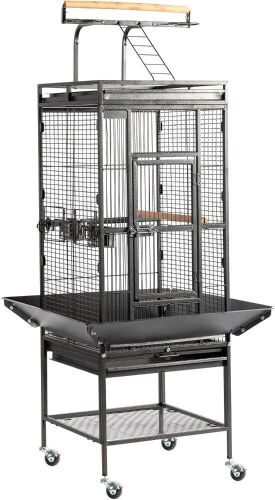 VINGLI 62 inch Wrought Iron Bird Cage with Play Top, Rolling Stand