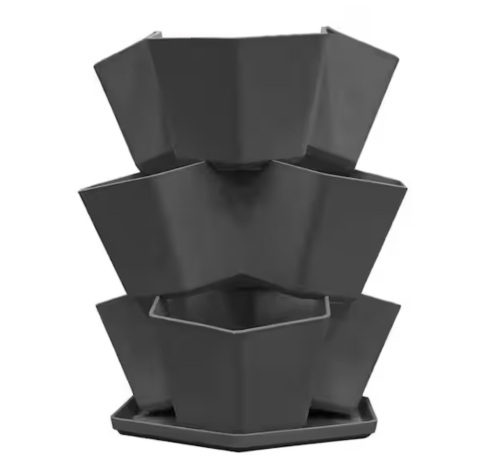 Vigoro Medium Slate Black Plastic 3-Tier Stacked Planter with Drainage Holes (15 in. L x 6 in. W x 16.5 in. H)