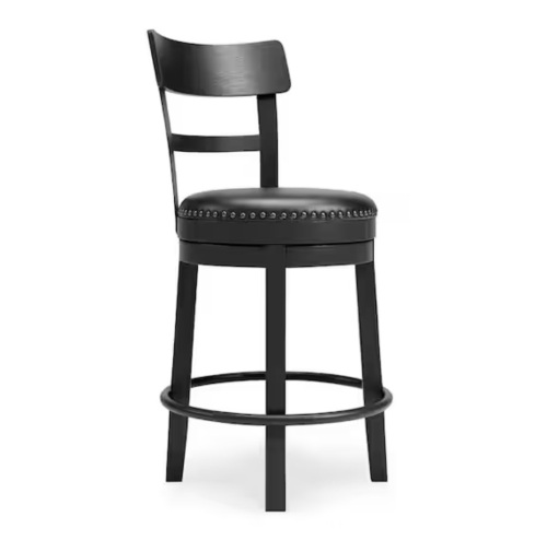 Signature Design by Ashley Valebeck 24 in. Black Low Back Wood Bar Stool Upholstered Stool with Faux Leather Seat