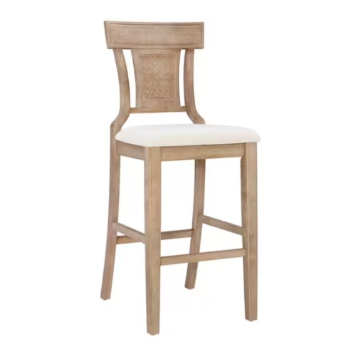 Linon Home Decor Maxwell 30 in. Rustic Brown Washed High Back Wood Counter Stool with Fabric Seat