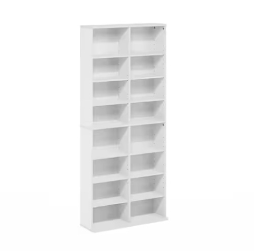 Furinno JAYA White 16-Shelf Multimedia Media Storage Tower Rack with Adjustable Shelves