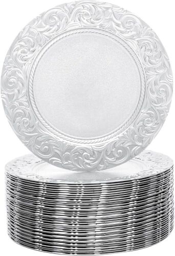 13 Inch Round Plastic Embossed Charger Plates, 100pc