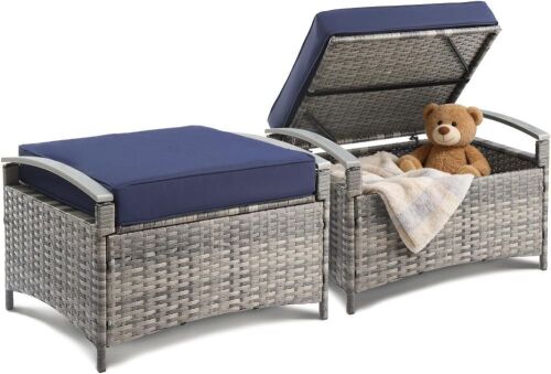 VINGLI 2 Pieces Rattan Patio Ottoman with Storage