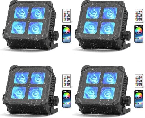 4PCS 4LED Cordless Rechargeable Battery Powered Par Lights, Waterproof