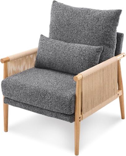 VINGLI Boho Braid Accent Armchair with Solid Wooden Armrest