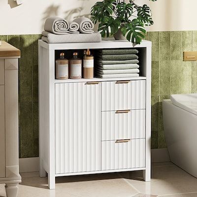 VINGLI 32-in Bathroom Floor Storage Cabinet with 3 Drawers