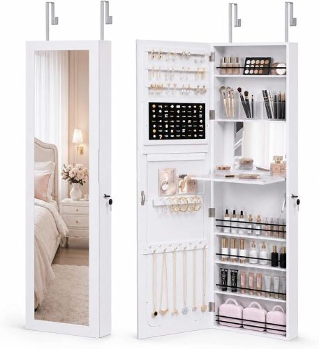 2 in 1 Wall Mounted/Door Hanging Jewelry Armoire Organizer with Mirror