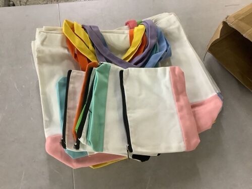Lot of (10) Canvas Tote Bags & (10) Zippered Bags