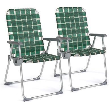 VINGLI Folding Aluminum Webbed Lawn Chairs with Detachable Cup Holder, 2 Pack