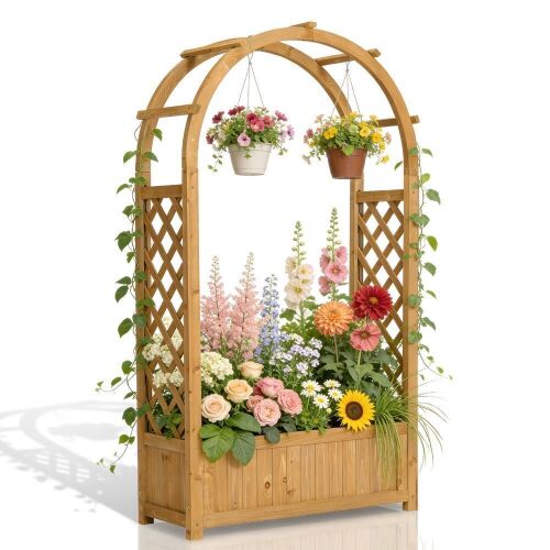 Wooden Lattice Garden Arch with Planter Box
