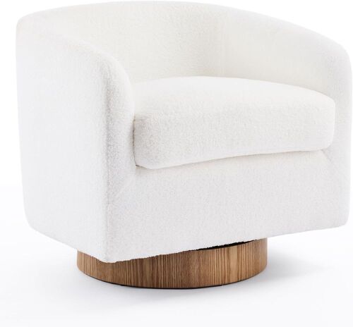 VINGLI 360°Swivel Accent Chair with Engineered Wood Base and Removable Cushion