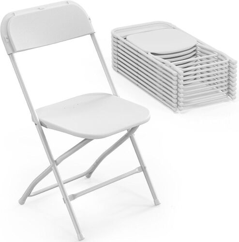 White Plastic Folding Chair Sturdy Seat with Metal Frame, 10 Pack