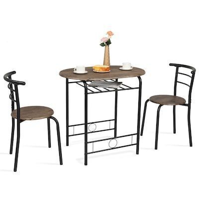 VINGLI 3 Piece Wooden Dining Set with Metal Frame for Small Spaces