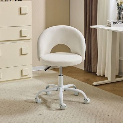 24 W White Swivel Upholstered Cotton and Linen Office Chair