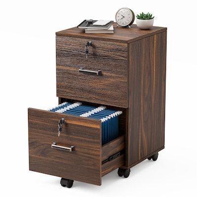VINGLI 15.7D x 27.2H 2-Drawer Rolling Filing Cabinet with Lock