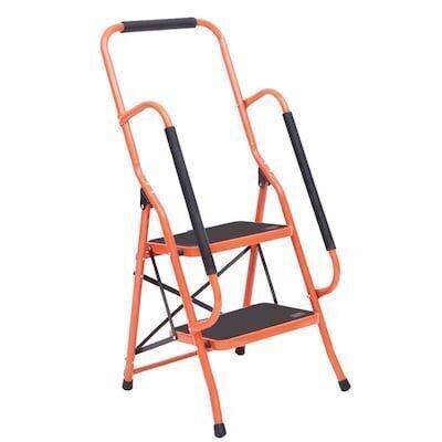 LUISLADDERS 2 Step Ladder with Handrails, Anti-Slip Pedal Orange