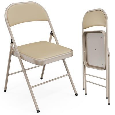 VINGLI Folding Chairs with Pu Leather Seat and Back, Set of 2