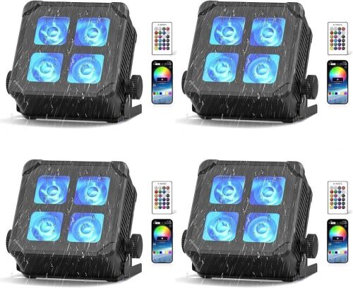 4PCS 4LED Cordless Rechargeable Battery Powered Par Lights, Waterproof
