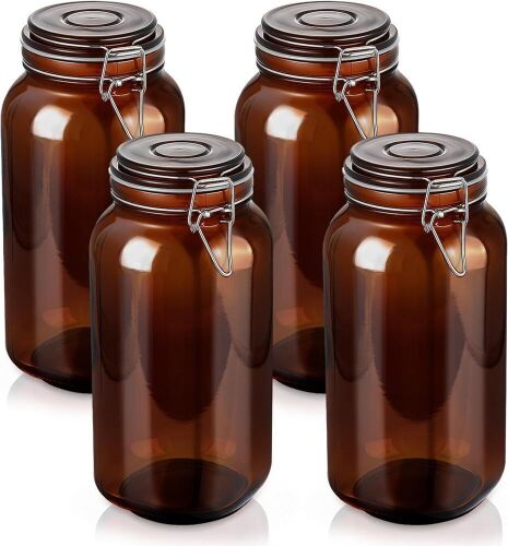 Amber Airtight Glass Jars with Lids, 4 Pack