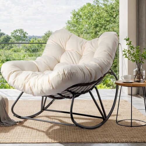 VINGLI Papasan Patio Rocking Chair with Cushion