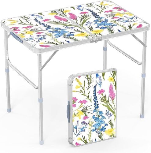 VINGLI 3FT Small Folding Aluminum Table Adjustable Height