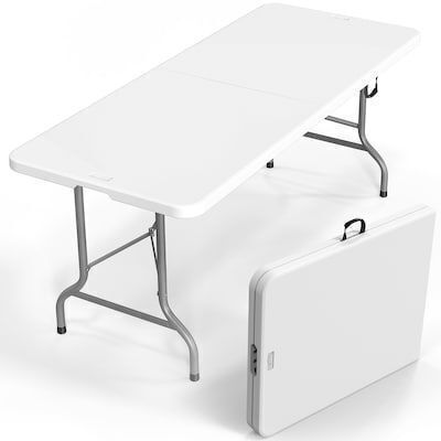VINGLI 6FT White Plastic Collapsible Long Table
