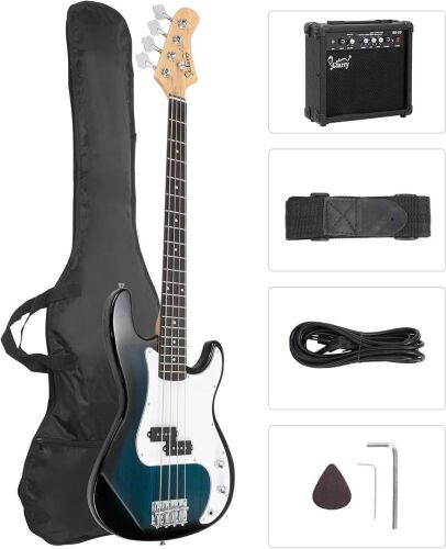 Full Size Electric Bass Guitar Beginner Kit with 20W Amp