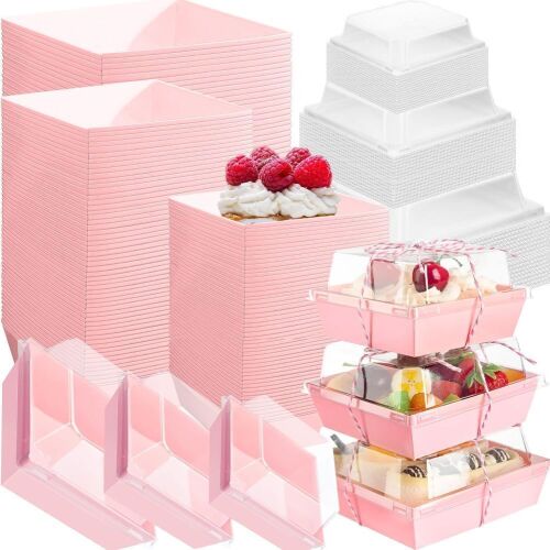 Pink Disposable Food Containers with Lids, 3 Sizes, 150 Sets