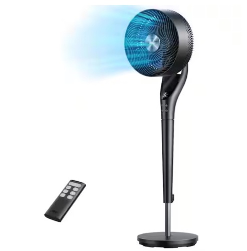 Dreo TurboPoly Fan 9 in. 9-Fan Speeds Pedestal Fan in Black with Exclusive Blue Blade, Remote and 2D 120° Oscillation