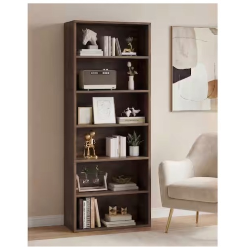 Lacoo 70.8 in. Tall Brown Wood 6-Shelf Standard Bookcase