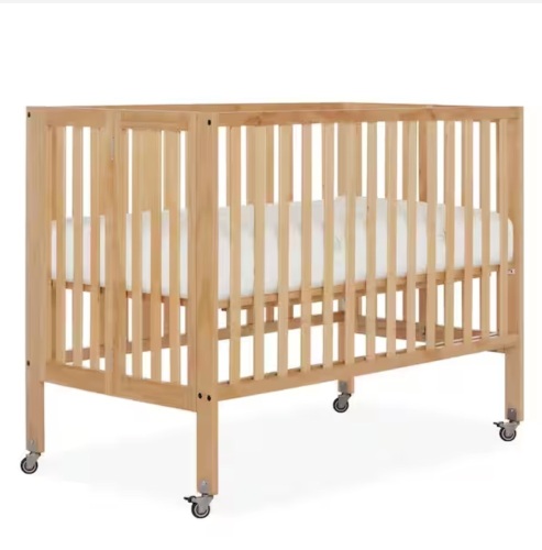 Dream On Me Quinn Full-Size Natural Folding Crib I Removeable Wheels I Modern Nursey I Adjustable Mattress Support