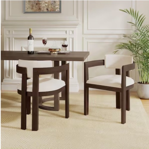 Harper & Bright Designs Set of 2 High-end Lines Walnut/Beige Fabric Upholstered Dining Chairs with Solid Rubberwood Frame and Armrest