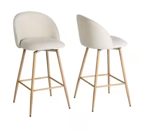 Homy Casa Set of 2 Haseeb 26 in. Modern Swivel Upholstered Counter Height Bar Stool with Curved Back Ivory White Fabric/Oak Legs