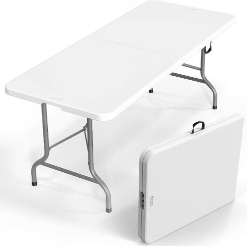 VINGLI 6FT White Plastic Collapsible Long Table