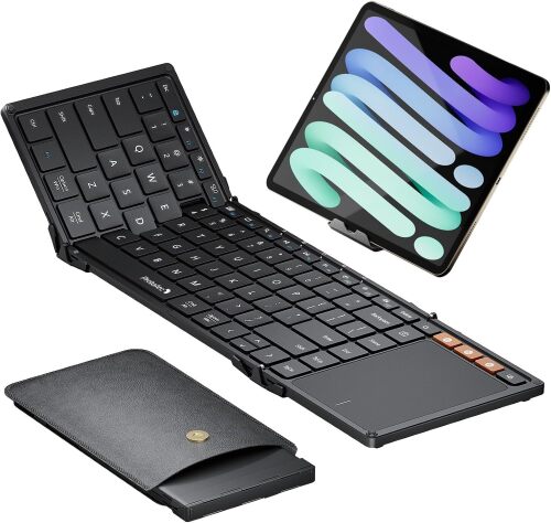 Foldable Keyboard with Touchpad, XK01 TP Folding Portable Keyboard, Full Size Keys, Large Trackpad Bluetooth Travel Keyboards for Laptop PC Tablet