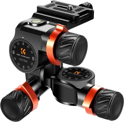 3-Way Geared Tripod Head, Millimeter Micro-Adjustment, Full CNC Aluminum Alloy Tripod Head, Maximum Load Capacity of 13.2lbs/6kg for Star Shooting, Commercial Photography, etc.