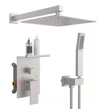 Rainfall Single Handle 1-Spray Shower Faucet with Square Shower Head, Pressure Balance