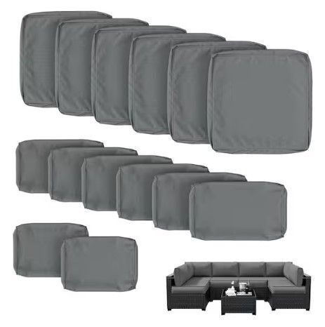 14-Piece Outdoor Cushion Cover Set (Slipcovers Only), Waterproof Zippered Covers for Patio Furniture Light Grey