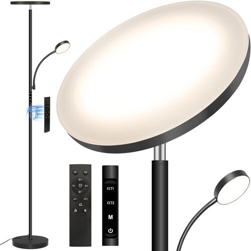 Floor Lamp-42W/4200LM Super Bright Floor Lamp,Dimmable 2-in-1 LED Floor Lamp for Bedroom,Torchiere Floor Lamps with Remote & Touch Control,69" Tall Standing Lamp for Living Room,Office,Reading,Black