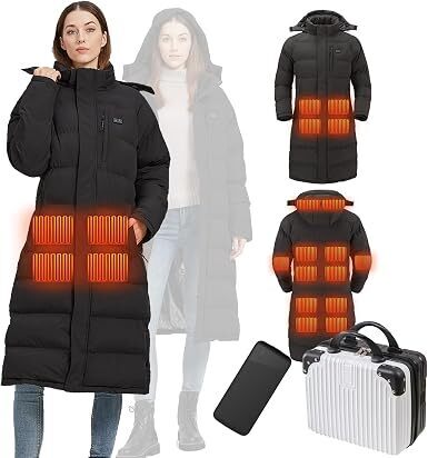 Heated Jackets for Women, Long Winter Coats for Women for Skiing Hunting Motorcycle