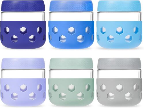 6-Pack 10 oz Overnight Oats Containers with Lids and Silicone Sleeves, Glass Mason Jars with Airtight Lid, Dishwasher Safe, Wide Mouth Chia Seed Pudding Meal Prep Jar for Yogurt Berries Snack