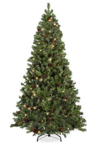 7.5ft Pre-Lit Pre-Decorated Holiday Christmas Pine Tree w/ 1,346 Tips, 550 Lights, Base - Green