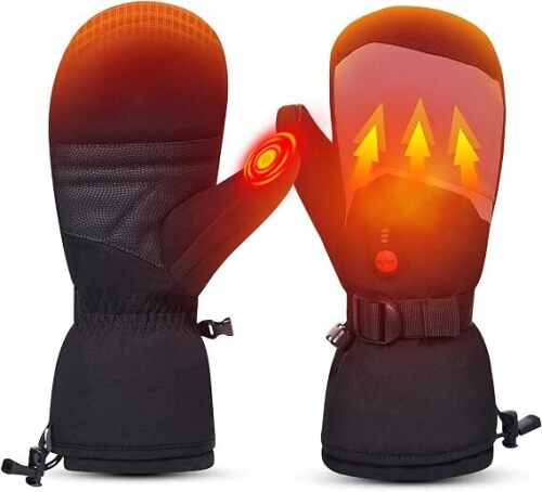 Sun Will Heated Mittens for Men Women, Electric Rechargeable Heated Ski Gloves 7.4V 2200mAh, 10s Fast Heating Full Finger & Thumb, 149°F Waterproof Winter Mitts for Skiing Cycling Walking Dogs