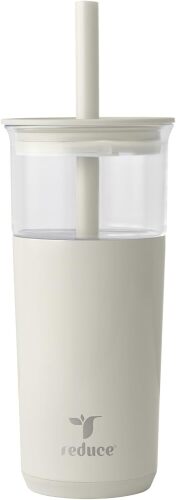 Vacuum Insulated Glass Tumbler with Lid & Extra Wide Straw - Keeps Drinks Cold for 12 Hrs - Ideal for Iced Coffee, Smoothies & Boba - Dishwasher Safe, Soft Base