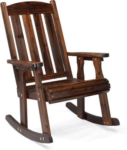 Heavy Duty 600 LBS Outdoor Wooden Rocking Chair with Higher Backrest,Patio Rocking Chair with Ergonomic Design, Weatherproof Outdoor Rockers Suit for Patio, Garden, Balcony, Yard
