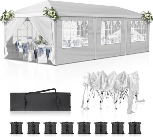 10x30 Pop Up Canopy Tent with Sidewalls, Outdoor Gazebo Canopy Tent, Patio Event Tents Outdoor Event Shelter for Parties