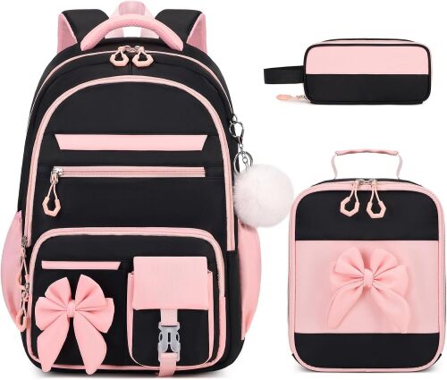 Backpack for Girls, 3PCS Girls Backpack for School with Lunch Bag Pencil Case, Cute Kids Teens Bookbag for Kindergarten Elementary Preschool Middle School