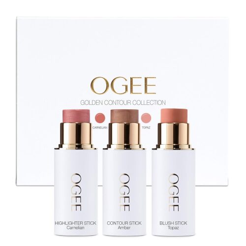 Face Stick Trio - Golden Contour Stick Makeup Collection - Certified Organic Bronzer, Blush Stick, and Highlighter Stick for a Flawless Look