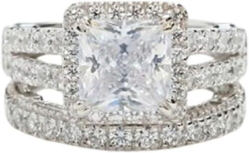 2 Carat Moissanite Bridal Ring Set for Her, Sterling Silver Princess Cut Moissanite Wedding Ring Set with Split Shank, for Women Ladies Engagement Wedding